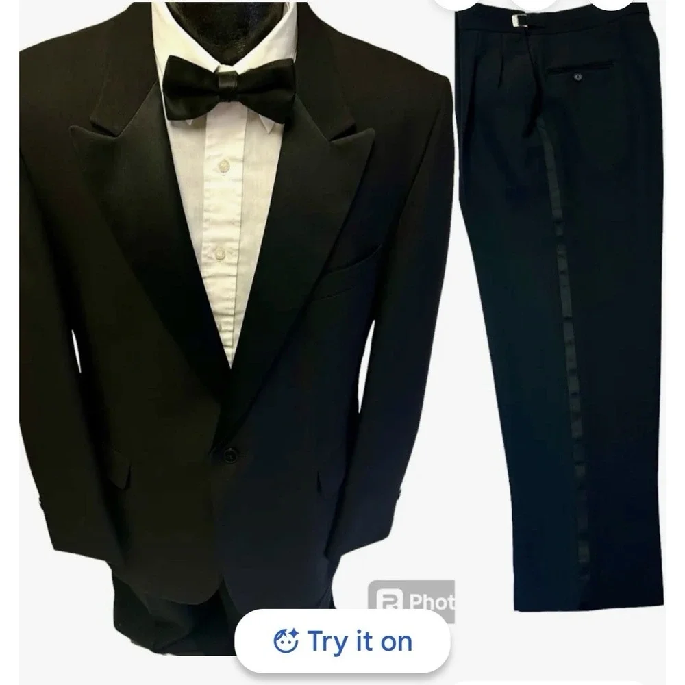2pc Raffinati ROBERT WAGNER Black Tuxedo SATIN LAPEL Prom Formal Tux Suit 41S
